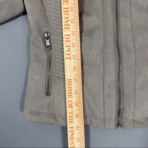 LA Coalition Womens Full Zip Vegan Faux Suede Moto Taupe Beige Jacket Large - Picture 14 of 14